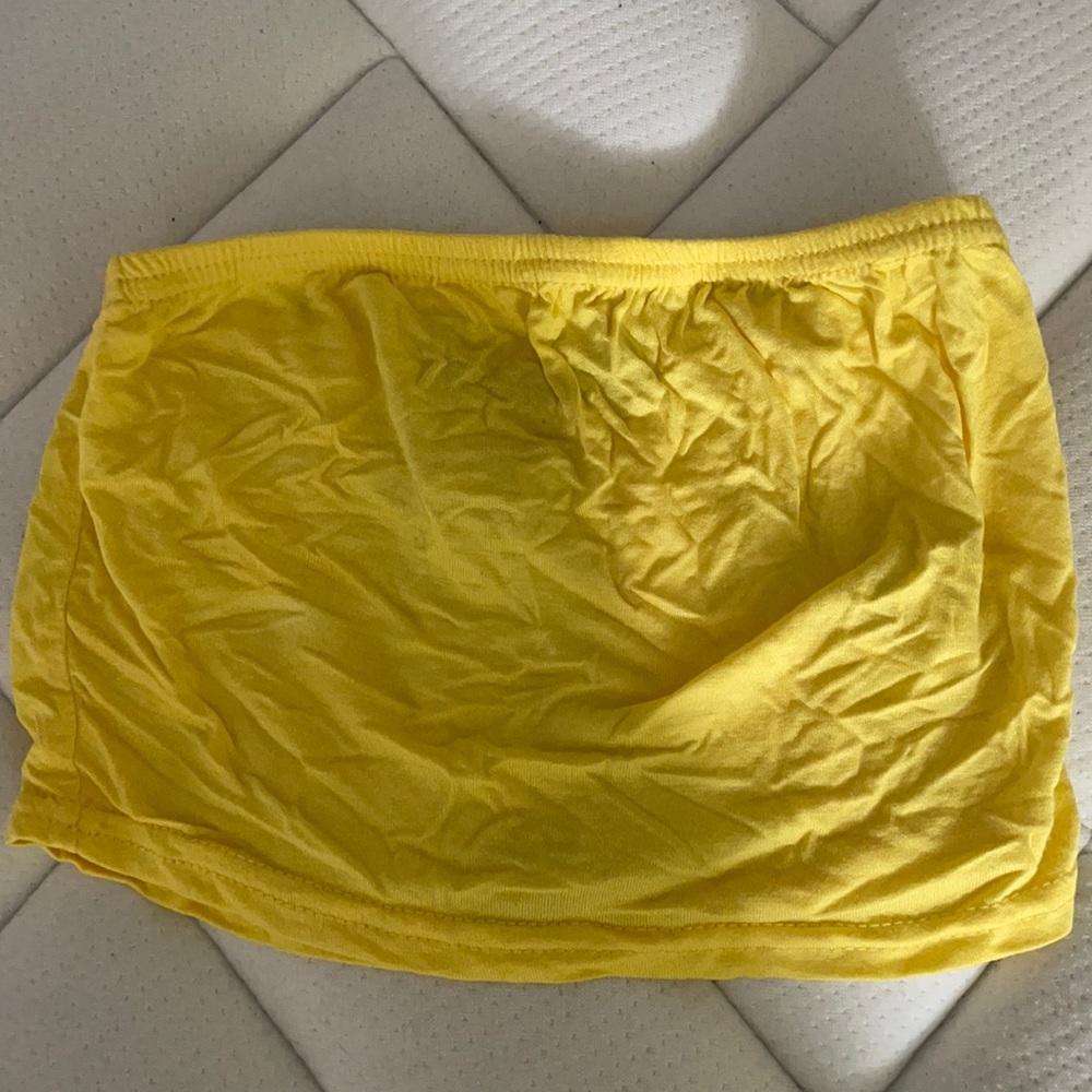 Bright yellow Boohoo tube top
